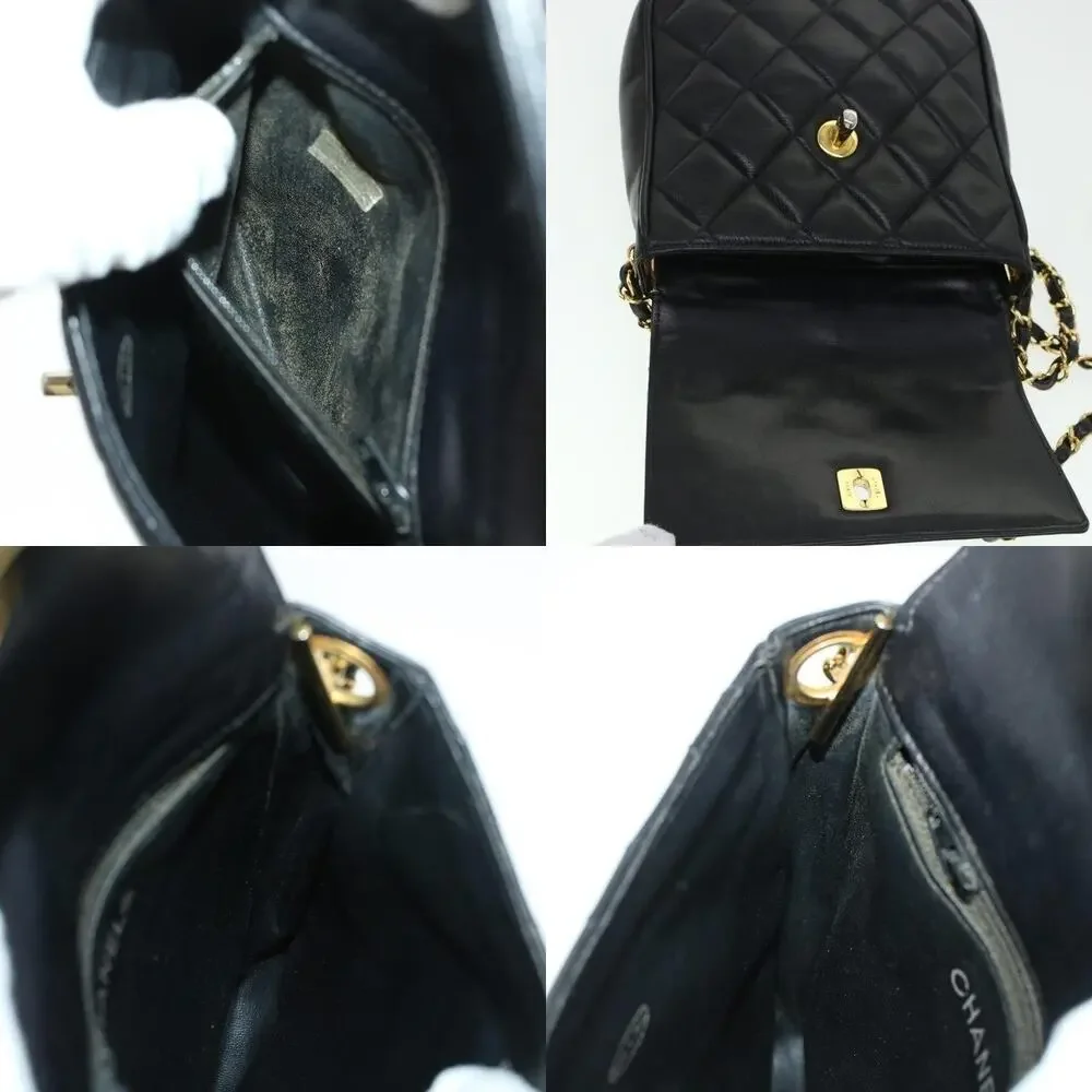 Chanel Matelasse Lambskin Turn Lock Chain Shoulder Bag Black